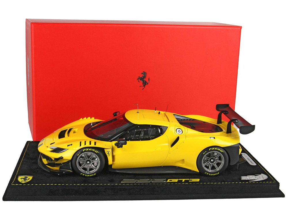 2022 Ferrari 296 GT3 Modena Yellow with DISPLAY CASE Limited Edition to 24 pieces Worldwide 1/18 Model Car by BBR