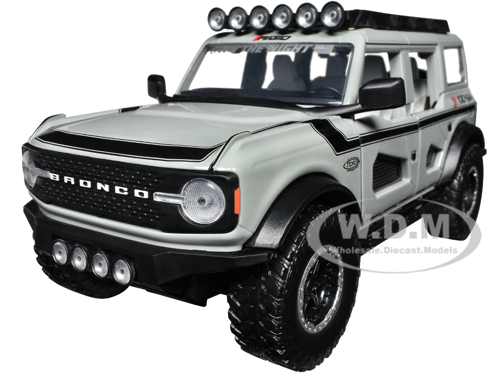 2021 Ford Bronco Gray with Black Stripes with Roof Rack Own the Night Just Trucks Series 1/24 Diecast Model Car by Jada