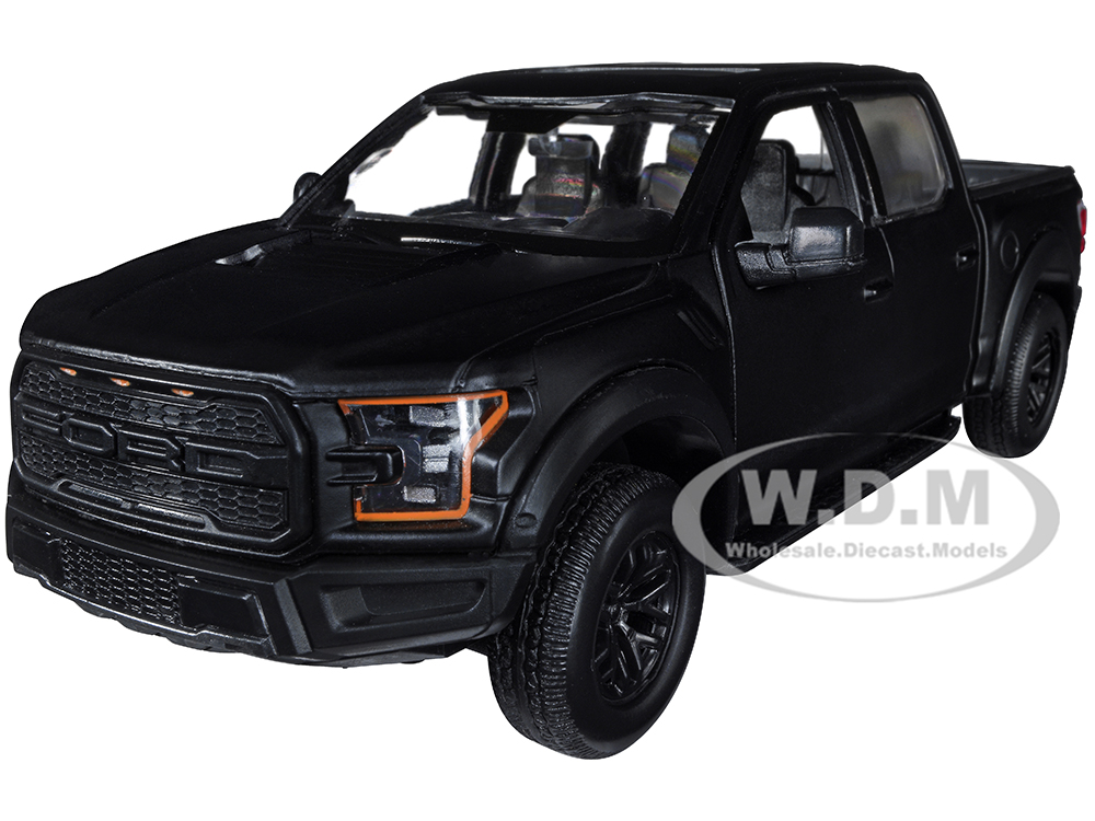 2017 Ford F-150 Raptor Pickup Truck with Sunroof Matt Black Die-Cast Collection Series 1/24 Diecast Model Car by Motormax