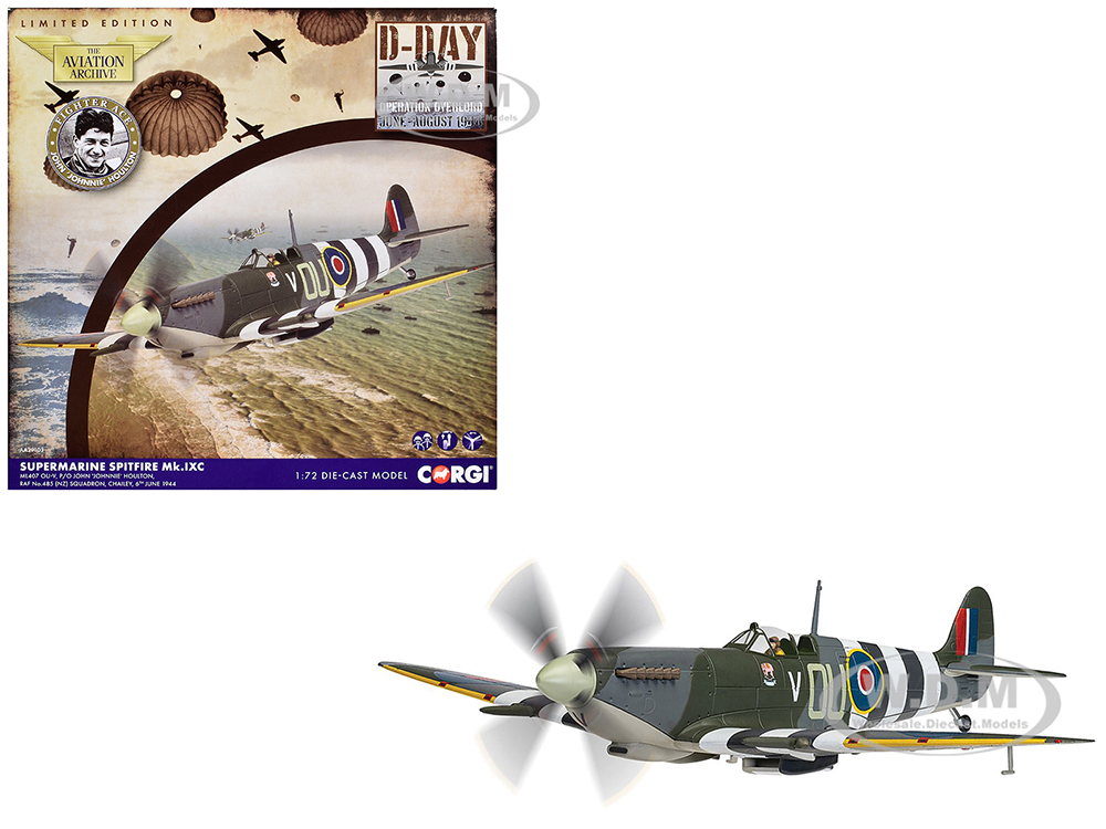 Supermarine Spitfire MkIXe Fighter Aircraft ML407 Sq Ldr John Johnnie Houlton No.485 Sqn Chailey (1944) British Royal Air Force The Aviation Archive Series 1/72 Diecast Model by Corgi