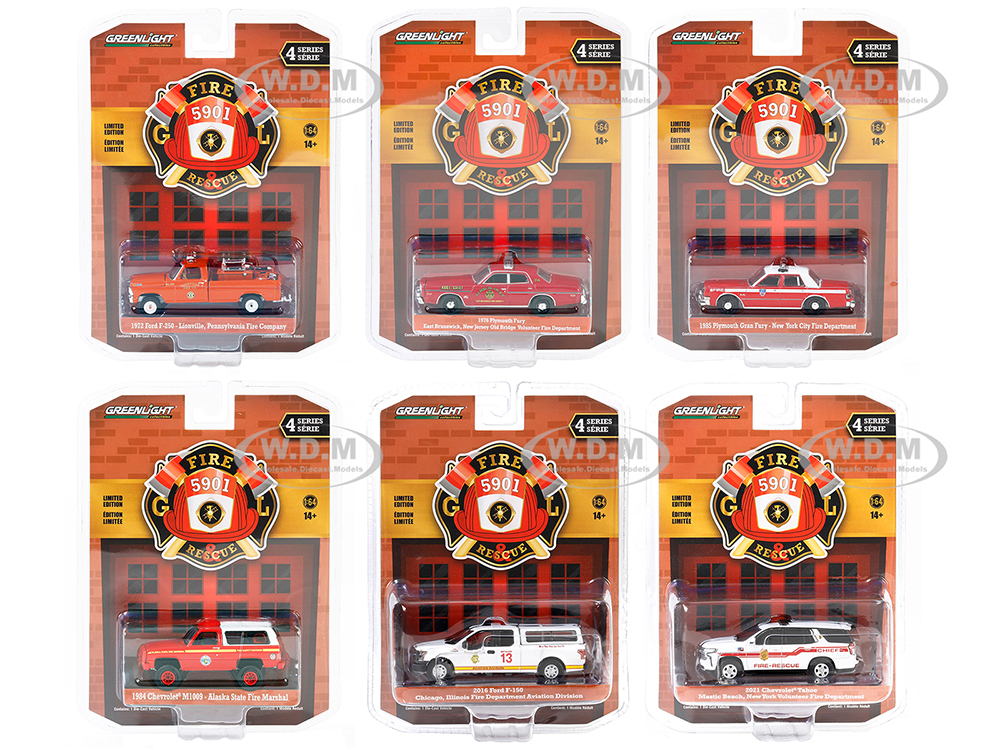 Fire & Rescue Set Of 6 Pieces Series 4 1/64 Diecast Model Car By Greenlight