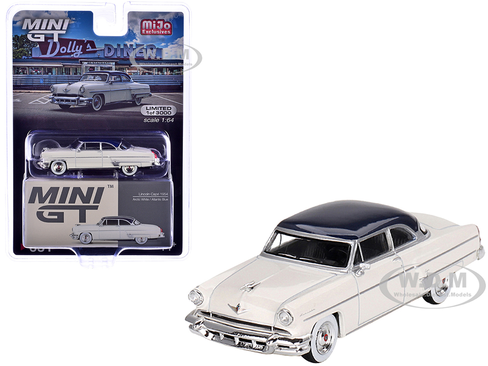 1954 Lincoln Capri Arctic White with Atlantic Blue Top Limited Edition to 3000 pieces Worldwide 1/64 Diecast Model Car by Mini GT