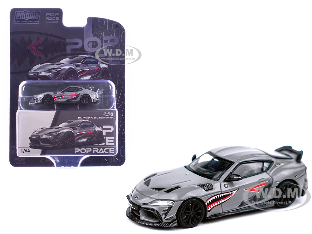 Toyota Supra "DarwinPro 66G NWB" Gray Metallic with Shark Mouth Graphics 1/64 Diecast Model Car by Pop Race