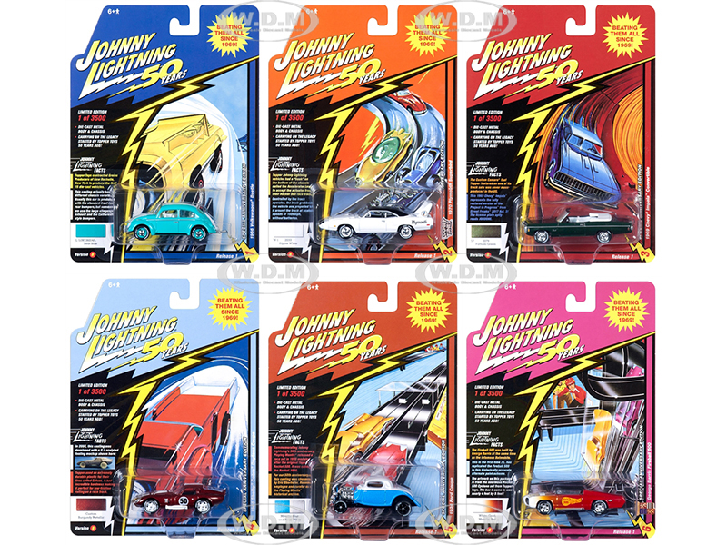Classic Gold 2019 Release 1 Set B Of 6 Cars "johnny Lightning 50th Anniversary" 1/64 Diecast Models By Johnny Lightning