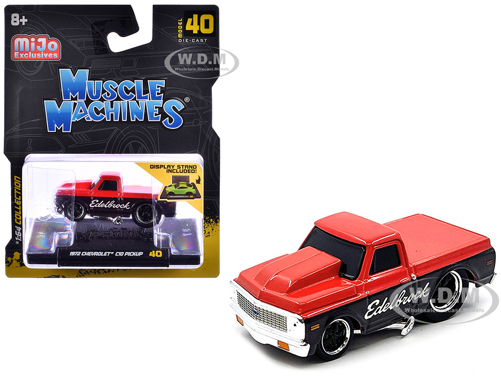 1972 Chevrolet C-10 Pickup Truck Red and Black Edelbrock 1/64 Diecast Model Car by Muscle Machines