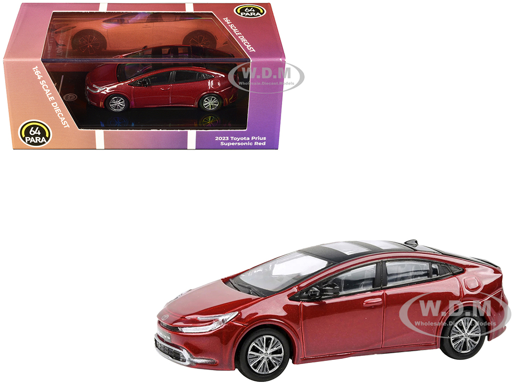 2023 Toyota Prius Supersonic Red Metallic with Black Top and Sun Roof and Sun Roof 1/64 Diecast Model Car by Paragon Models