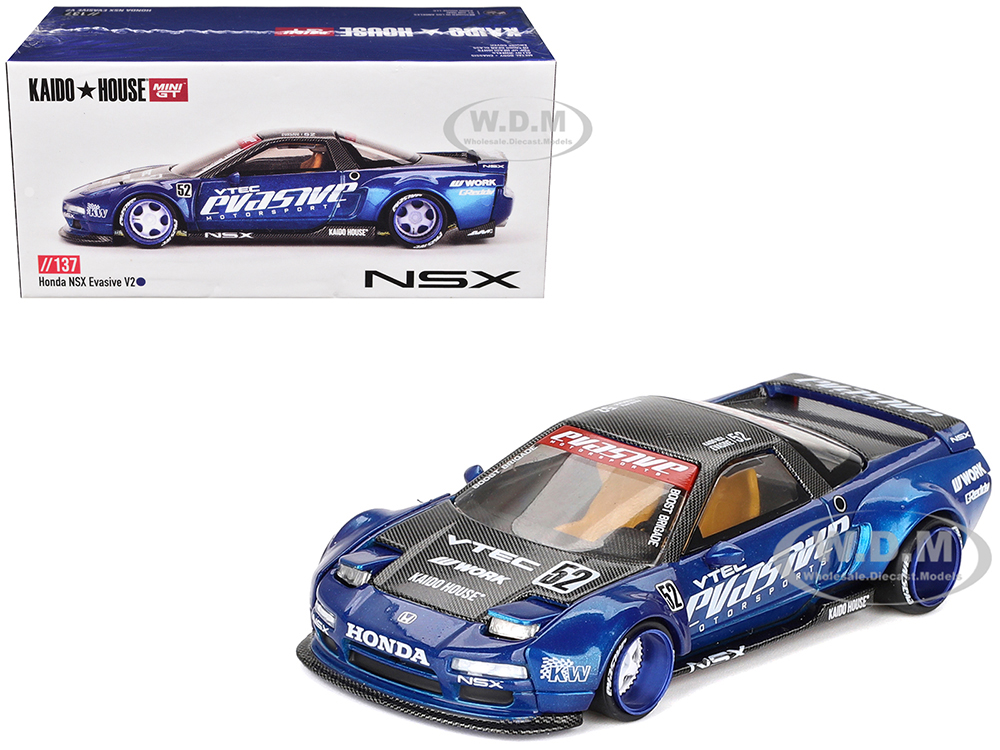 Honda NSX "Evasive V2" 52 Blue Metallic with Carbon Top (Designed by Jun Imai) "Kaido House" Special 1/64 Diecast Model Car by Mini GT