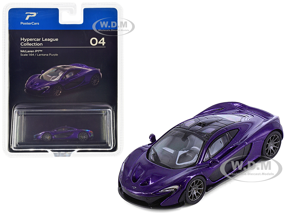 McLaren P1 Lantana Purple Metallic with Black Top Hypercar League Collection 1/64 Diecast Model Car by PosterCars