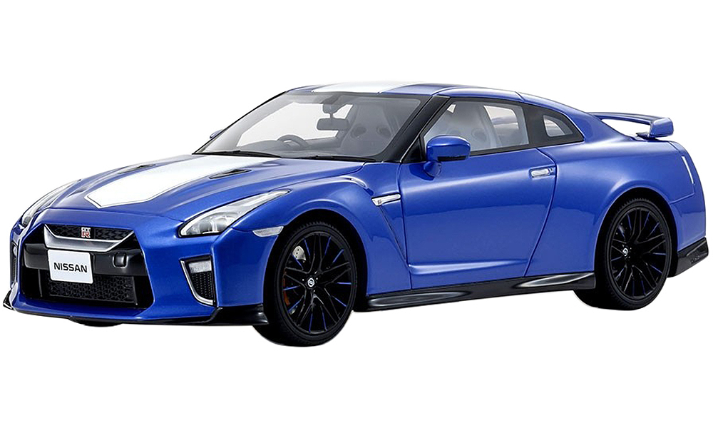 Nissan Gt-r Rhd (right Hand Drive) Blue With White Stripe "50th Anniversary" 1/18 Model Car By Kyosho