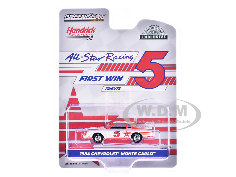 1984 Chevrolet Monte Carlo #5 Geoff Bodine All-Star Racing (Hendrick Motorsports) First Win Tribute White and Red with Graphics Hobby Exclusive Series 1/64 Diecast Model Car by Greenlight