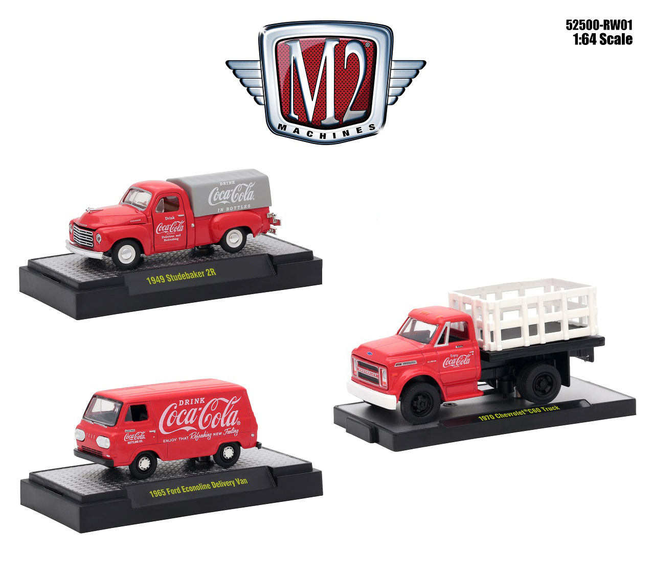 "coca-cola" Release 1 Set Of 3 Cars Limited Edition To 4800 Pieces Worldwide Hobby Exclusive 1/64 Diecast Models By M2 Machines