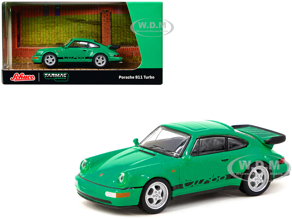 Porsche 911 Turbo Green with Black Stripes Collab64 Series 1/64 Diecast Model Car by Schuco &amp; Tarmac Works