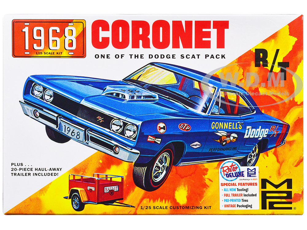 Skill 2 Model Kit 1968 Dodge Coronet Hardtop with Trailer 1/25 Scale Model by MPC