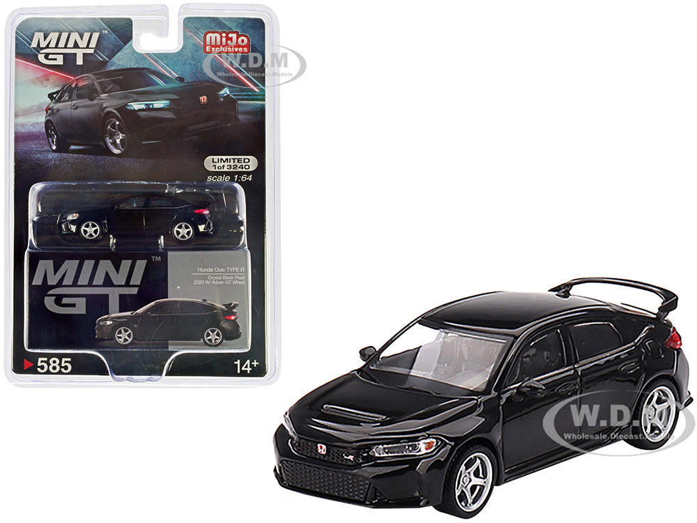 2023 Honda Civic Type R Crystal Black Pearl with Advan GT Wheels Limited Edition to 3240 pieces Worldwide 1/64 Diecast Model Car by Mini GT