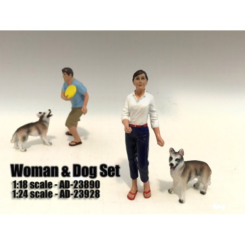 Woman And Dog 2 Piece Figure Set For 124 Scale Models By American Diorama