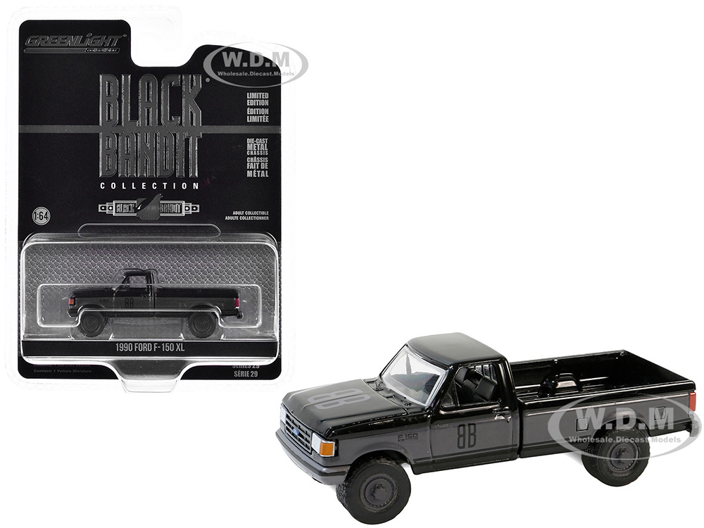 1990 Ford F-150 XL Pickup Truck Black with Gray Sides Black Bandit Series 29 1/64 Diecast Model Car by Greenlight