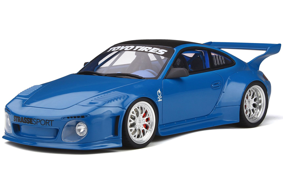 Porsche 911 (997) Old & New Body Kit "strasse Sport" Blue With Carbon Top 1/18 Model Car By Gt Spirit