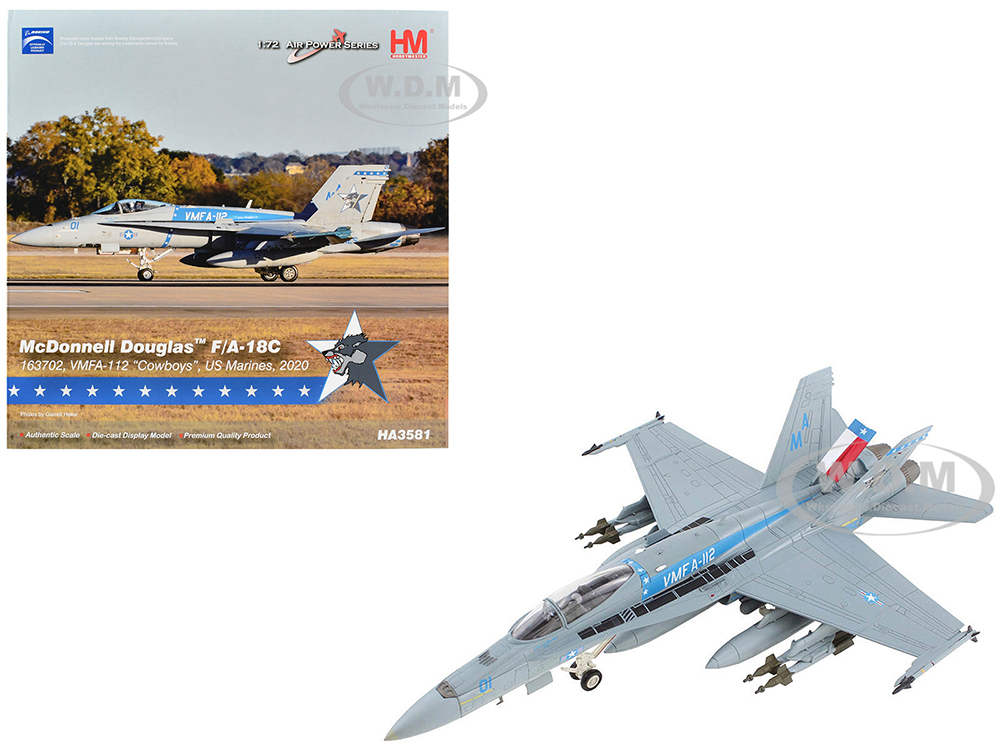 McDonnell Douglas F/A-18C Hornet Aircraft VMFA-112 Cowboys (2020) United States Marines Air Power Series 1/72 Diecast Model by Hobby Master