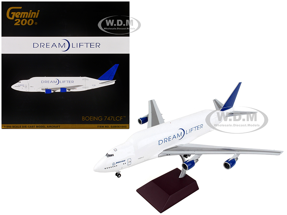 Boeing 747LCF Commercial Aircraft Dreamlifter White with Blue Tail Gemini 200 Series 1/200 Diecast Model Airplane by GeminiJets