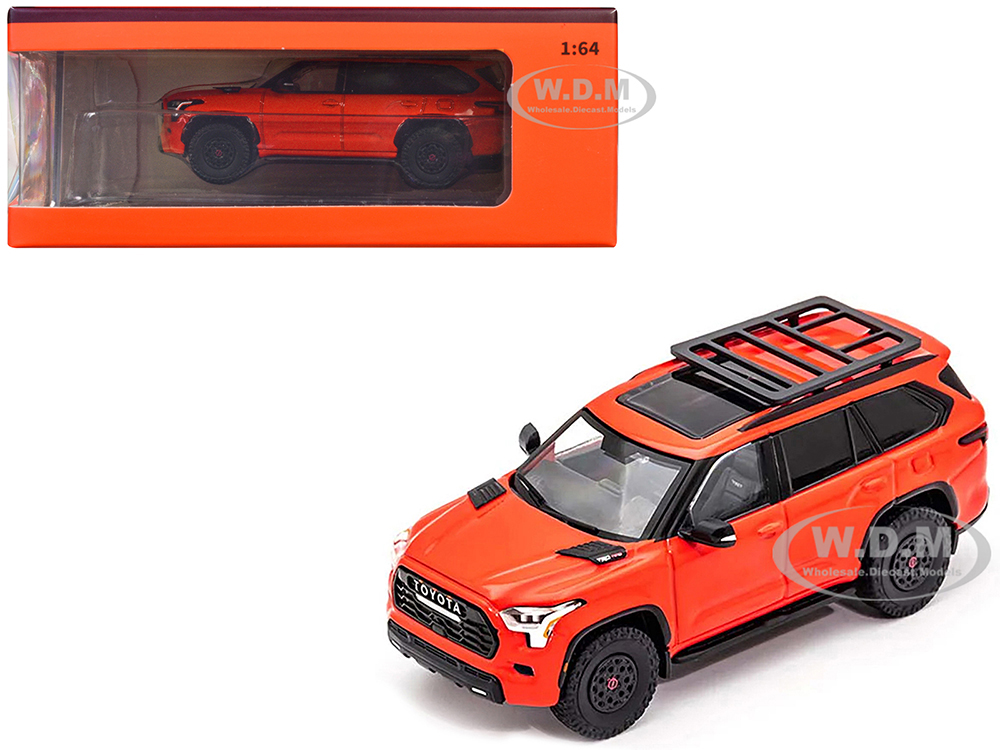 Toyota Sequoia TRD Pro Solar Octane Orange With Roofrack 1/64 Diecast Model Car By GCD