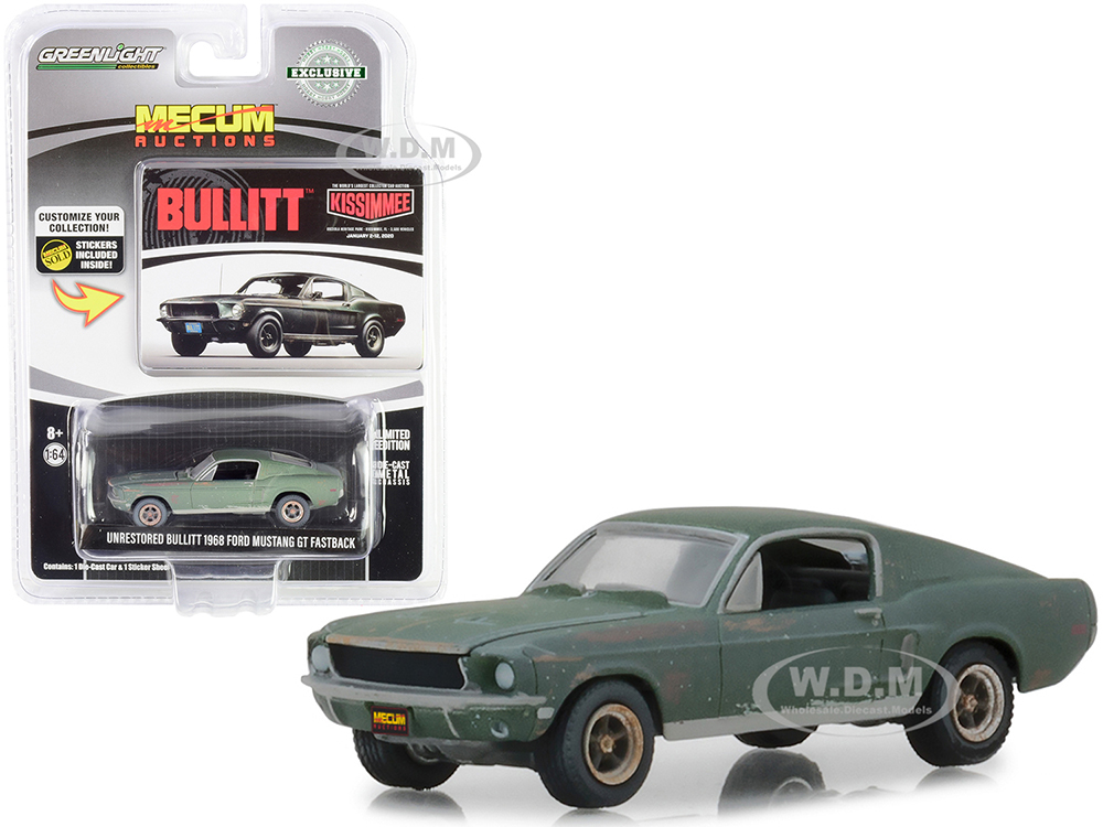 1968 Ford Mustang Gt Fastback Green (unrestored) "bullitt" Kissimmee Florida (2020) "mecum Auctions Collector Cars" 1/64 Diecast Model Car By Greenli
