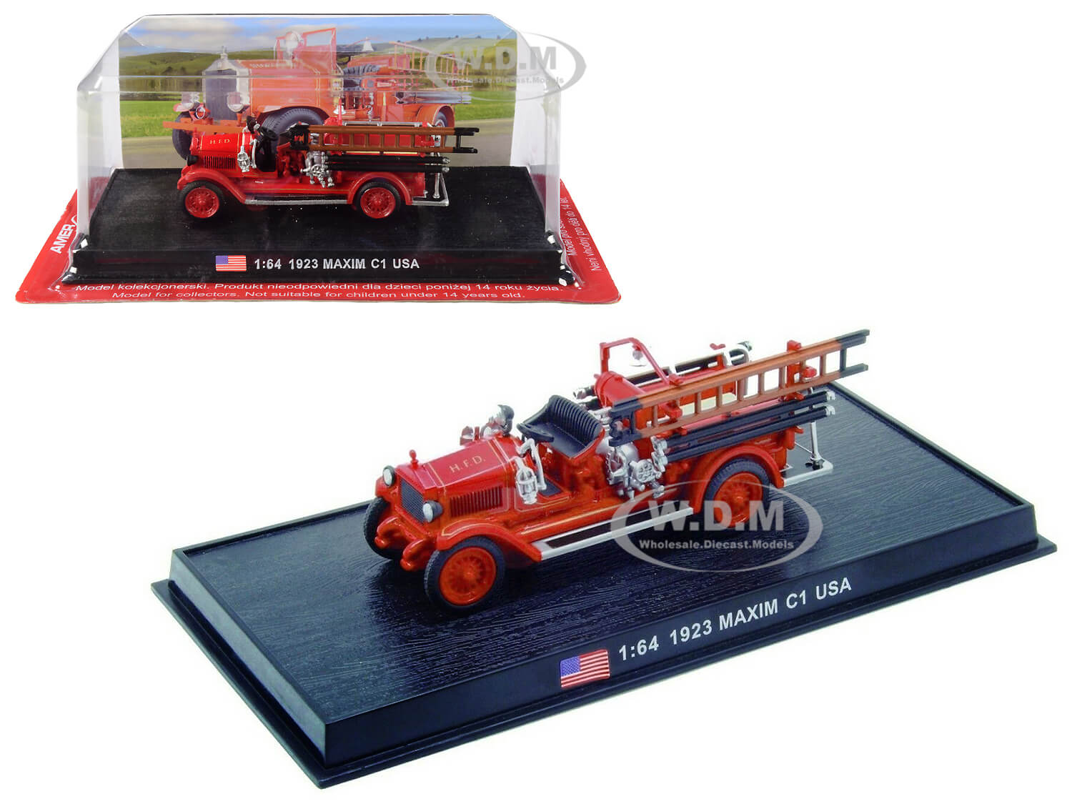 1923 Maxim C1 Fire Engine "houston Fire Department" (h.f.d.) (houston Texas) 1/64 Diecast Model By Amercom
