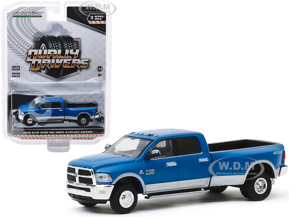 2018 Dodge Ram 3500 Big Horn Harvest Edition Dually Pickup Truck New Holland Blue "dually Drivers" Series 3 1/64 Diecast Model Car By Greenlight