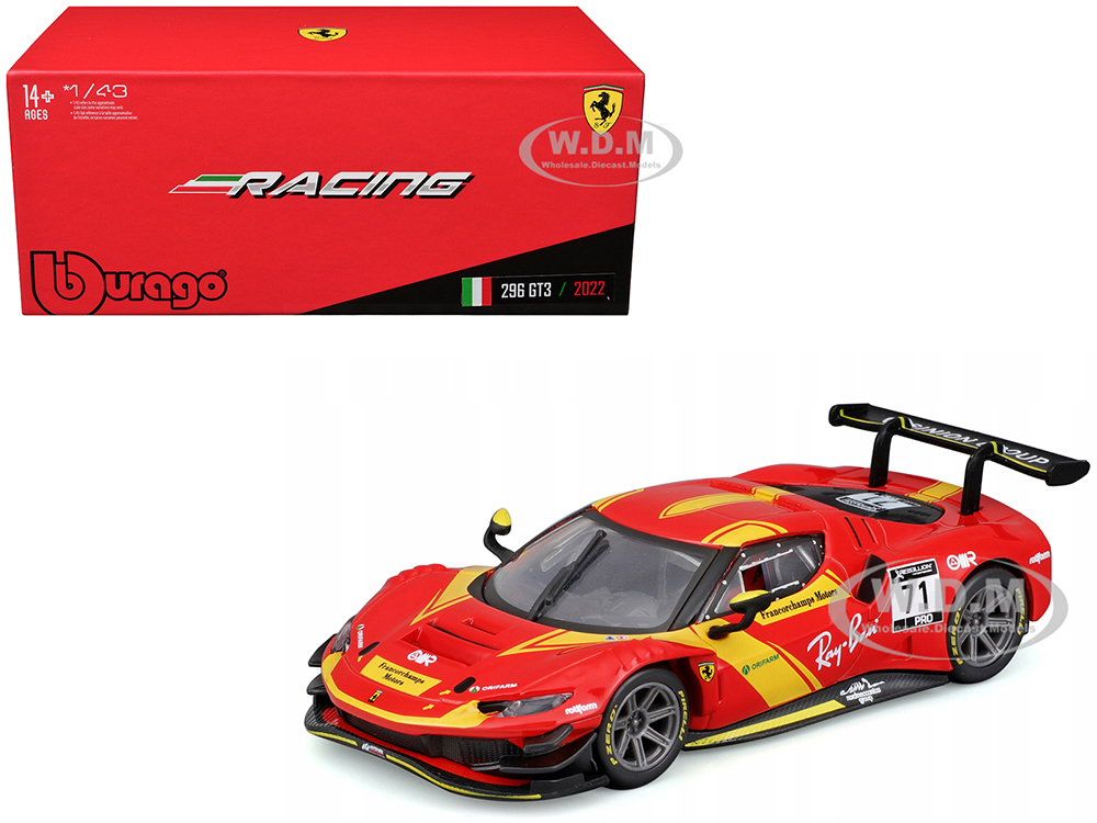 Ferrari 296 GT3 #71 Red Francorchamps Motors (2022) Racing Series with Display Case 1/43 Diecast Model Car by Bburago