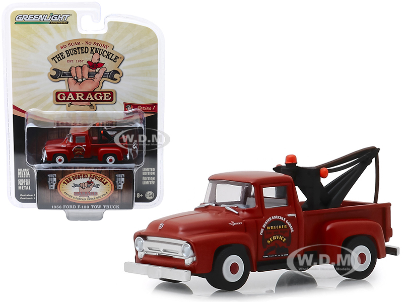1956 Ford F-100 Tow Truck Red "wrecker Service" "busted Knuckle Garage" Series 1 1/64 Diecast Model Car By Greenlight