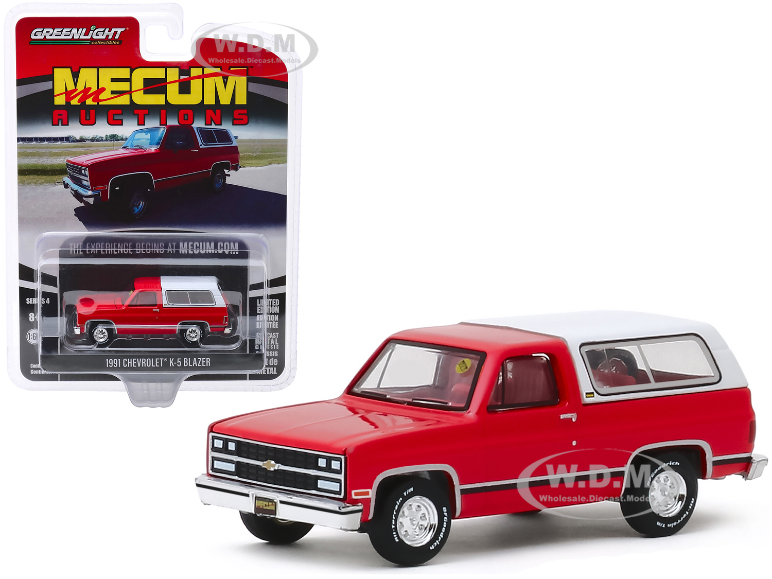 1991 Chevrolet K-5 Blazer Red And White With Red Interior (houston 2019) "mecum Auctions Collector Cars" Series 4 1/64 Diecast Model Car By Greenligh