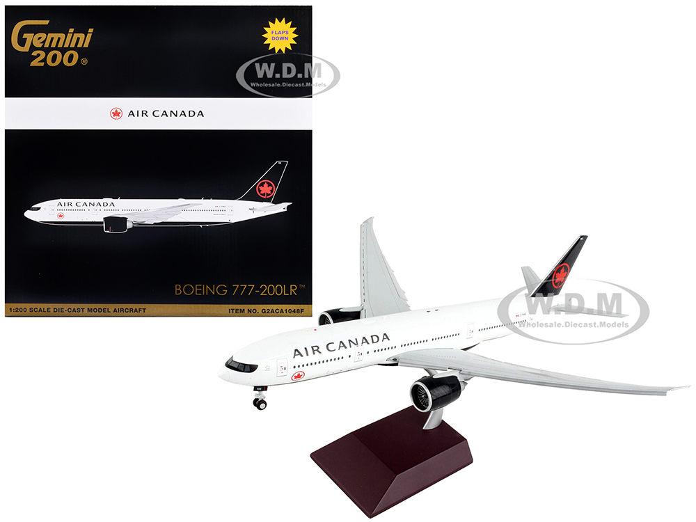 Boeing 777-200LR Commercial Aircraft with Flaps Down "Air Canada" White with Black Tail "Gemini 200" Series 1/200 Diecast Model Airplane by GeminiJet