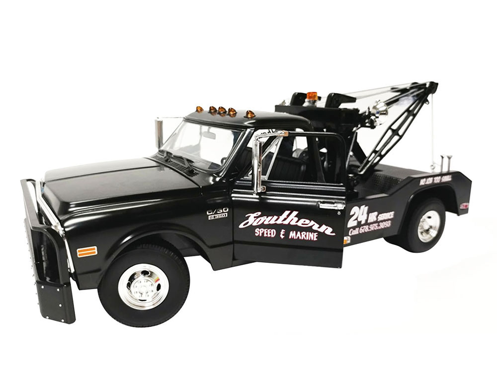 1969 Chevrolet C-30 Wrecker Tow Truck Southern Speed &amp; Marine Black 1/18 Diecast Model Car by Greenlight for ACME