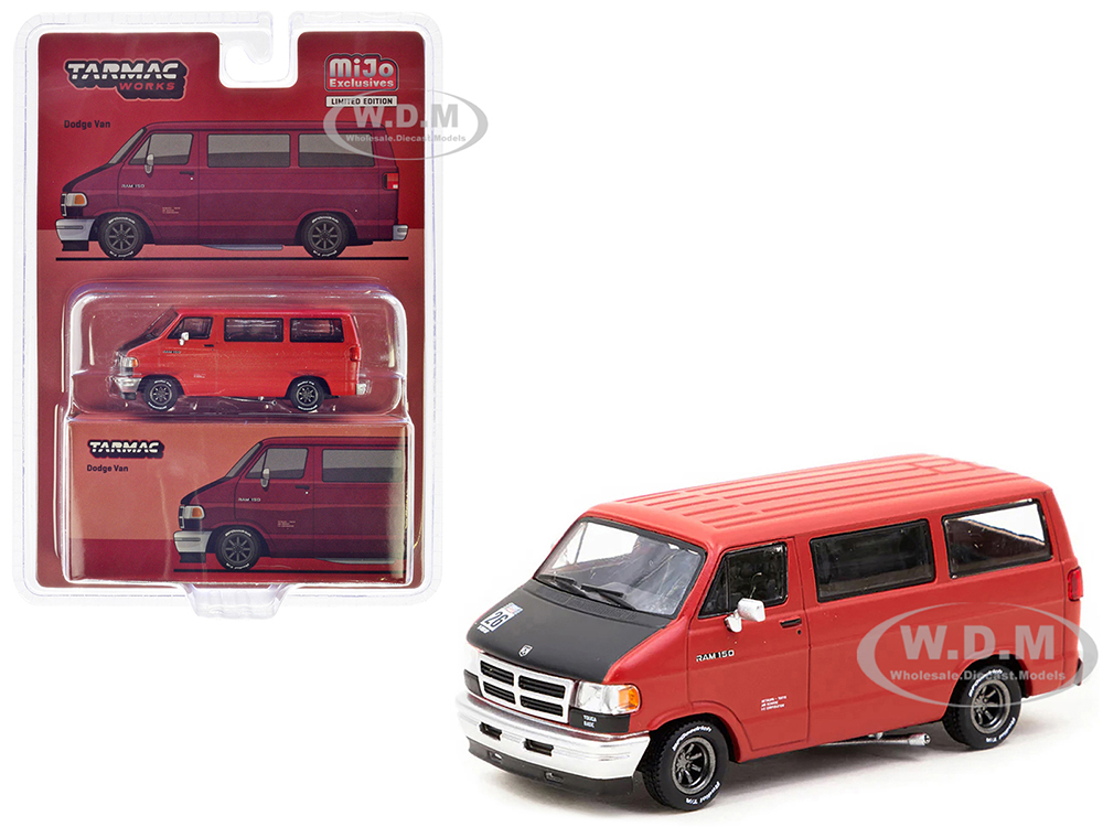 Dodge Ram 150 Van Red with Black Hood Global64 Series 1/64 Diecast Model by Tarmac Works