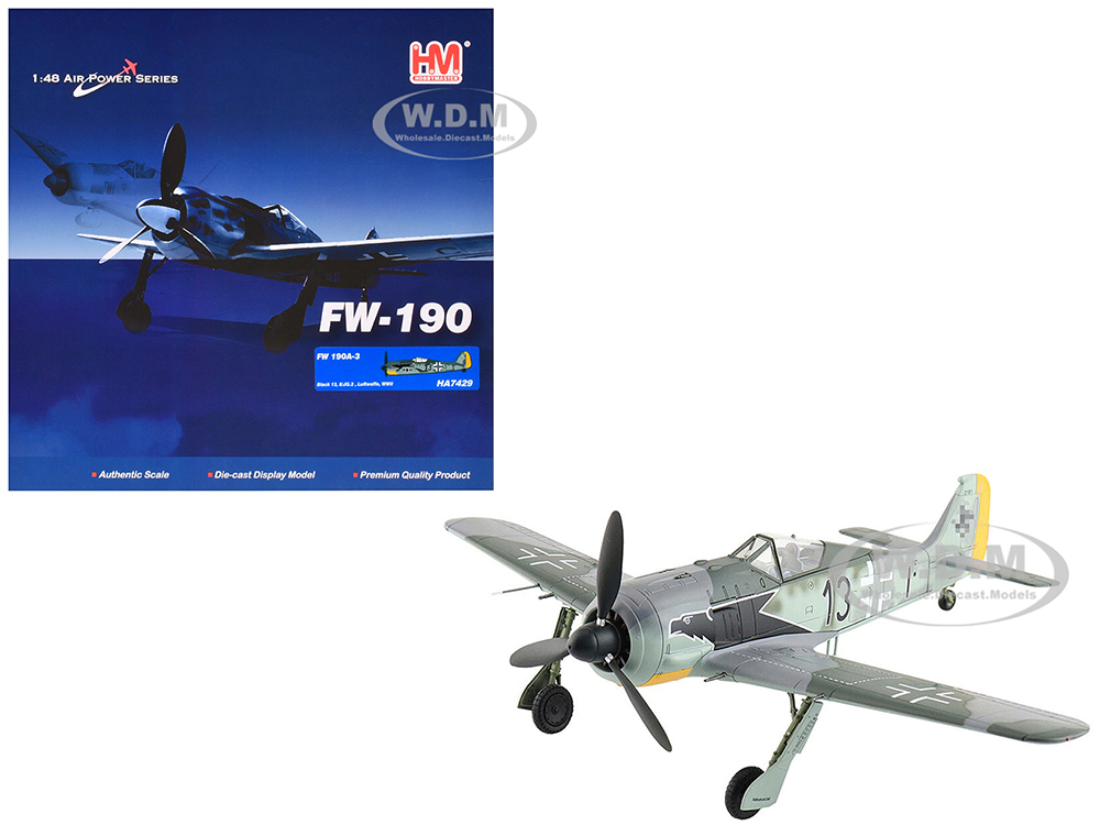 Focke-Wulf Fw 190A-3 Fighter Aircraft "8. Staffel Jagdgeschwader 2 (8/JG.2) World War II" German Luftwaffe "Air Power Series" 1/48 Diecast Model by H