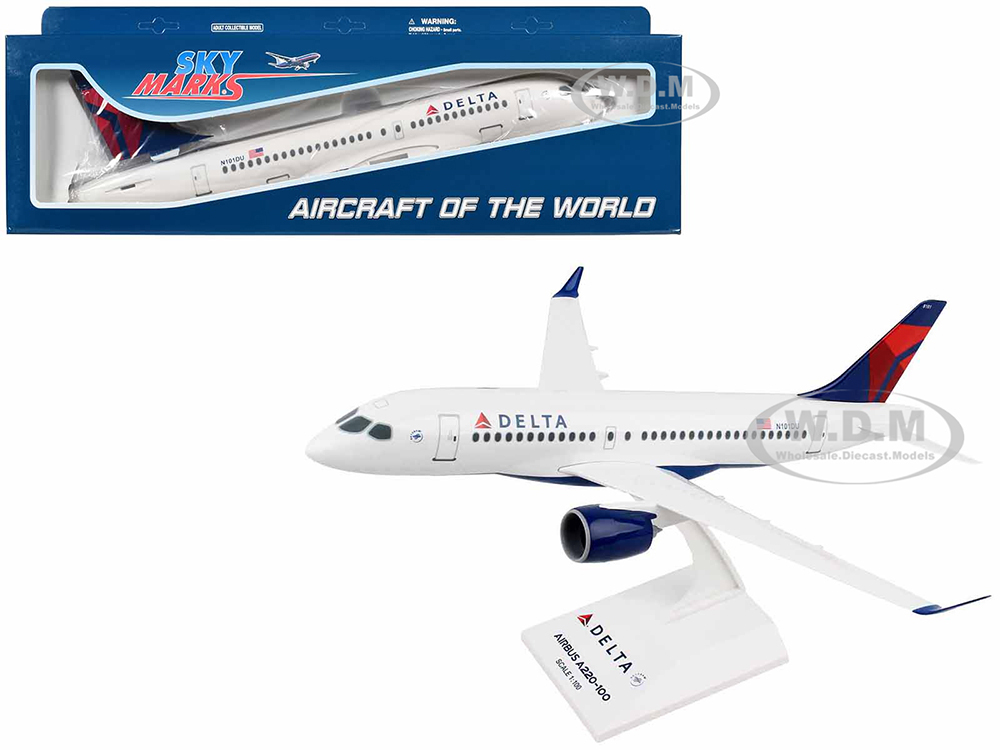 Airbus A220-100 Commercial Aircraft Delta Air Lines (N101DU) White with Red and Blue Tail (Snap-Fit) 1/100 Plastic Model by Skymarks