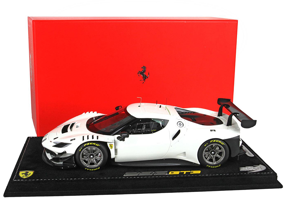 2022 Ferrari 296 GT3 Avus White with DISPLAY CASE Limited Edition to 24 pieces Worldwide 1/18 Model Car by BBR