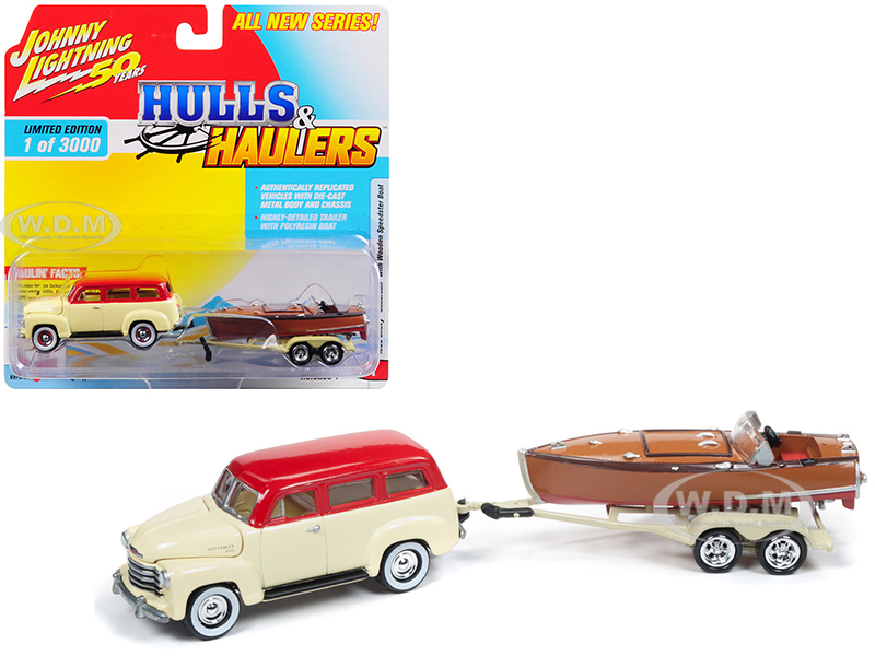 1950 Chevrolet Suburban Ivory Cream And Red Top With Vintage Wooden Speedster Boat Limited Edition To 3000 Pieces Worldwide "hulls & Haulers" Ser