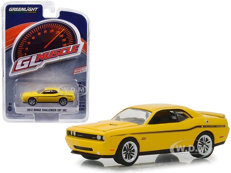 2012 Dodge Challenger Srt 392 "yellow Jacket" Stinger Yellow With Black Stripes "greenlight Muscle" Series 21 1/64 Diecast Model Car By Greenlight