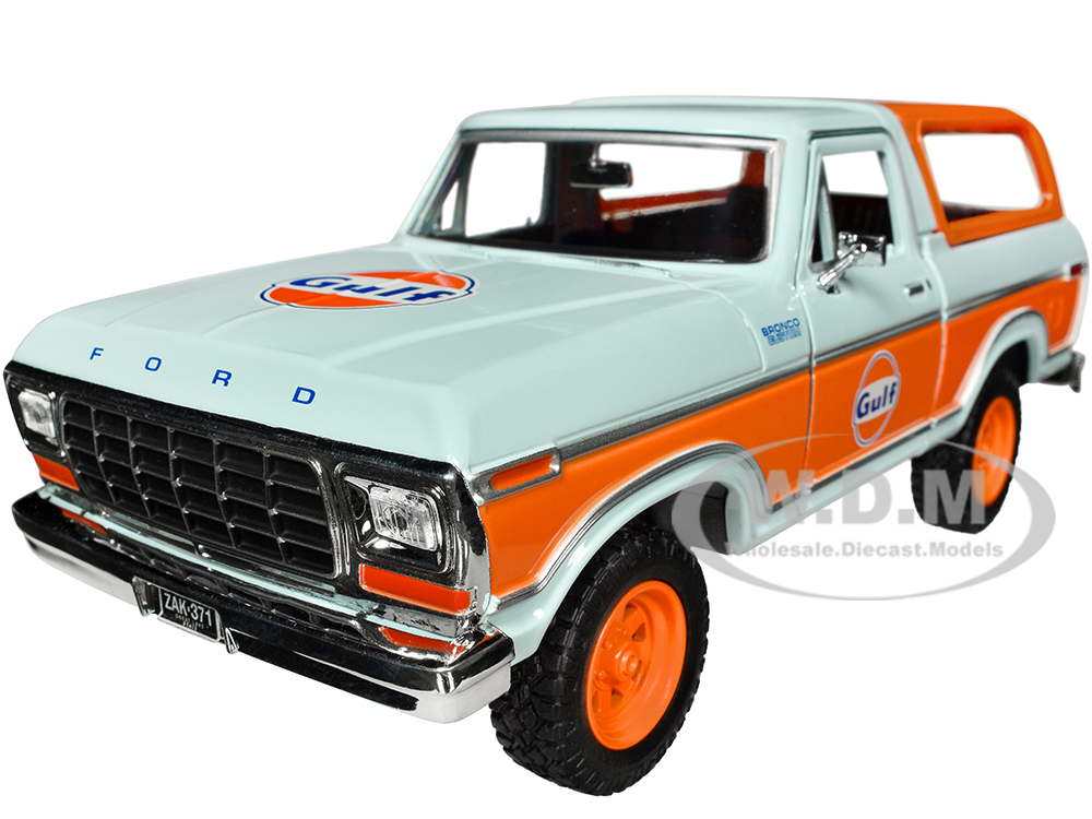 1978 Ford Bronco Light Blue and Orange Gulf Oil Gulf Die-Cast Collection 1/24 Diecast Model Car by Motormax