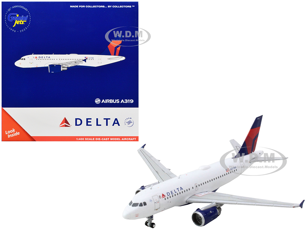 Airbus A319 Commercial Aircraft Delta Air Lines White with Blue and Red Tail 1/400 Diecast Model Airplane by GeminiJets