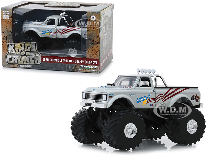1970 Chevrolet K-10 Monster Truck Usa-1 (legacy) White With 66-inch Tires "kings Of Crunch" 1/43 Diecast Model Car By Greenlight