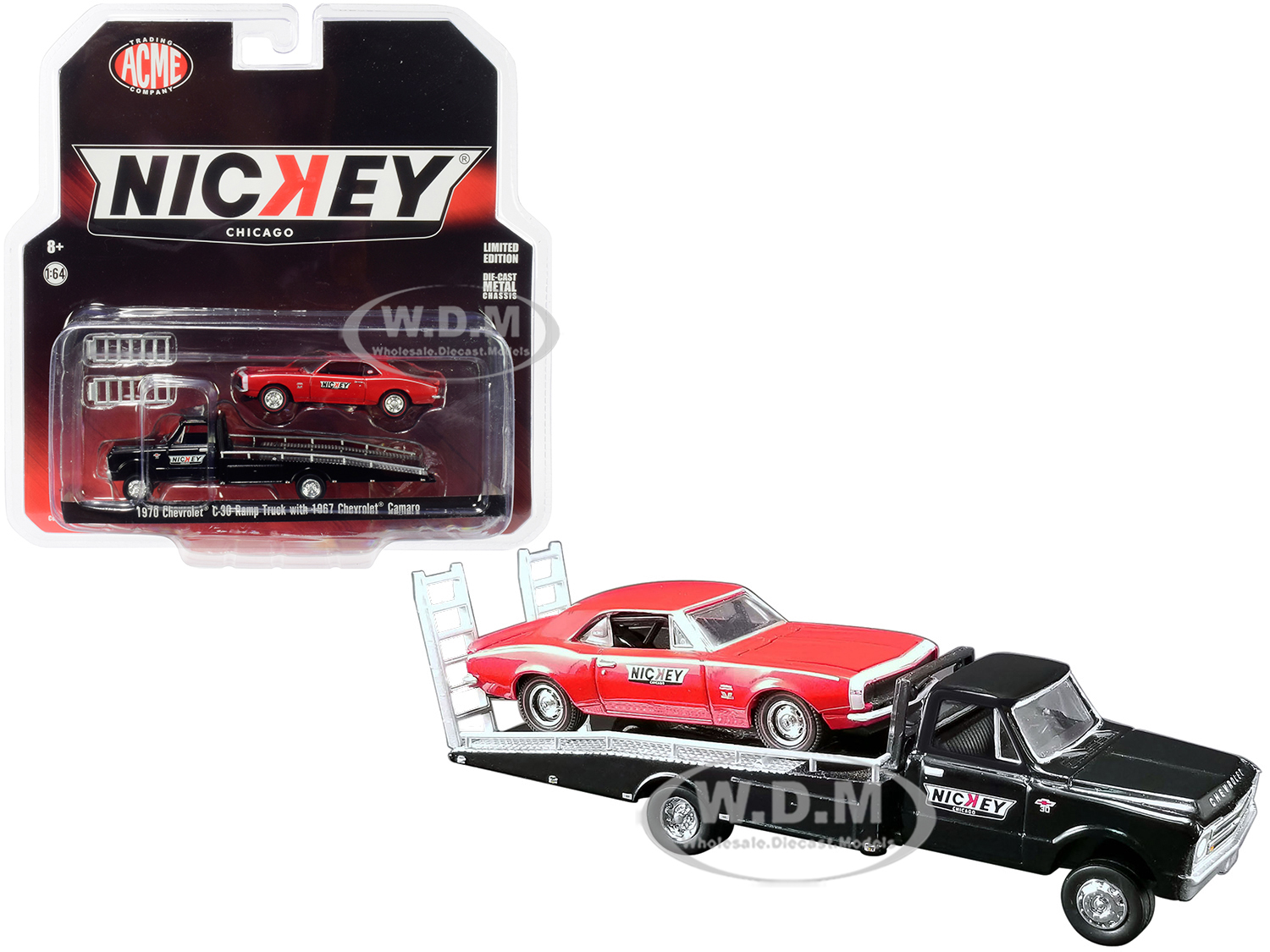 1967 Chevrolet C-30 Ramp Truck Black With 1967 Chevrolet Camaro Red "nickey Performance" "acme Exclusive" 1/64 Diecast Model Cars By Greenlight For A
