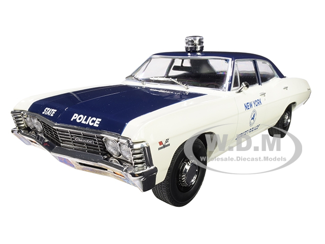1967 Chevrolet Biscayne Cream And Blue "new York State Police" 1/18 Diecast Model Car By Greenlight