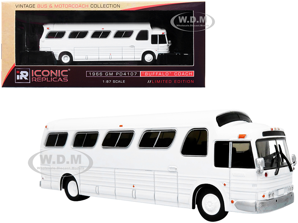 1966 GM PD4107 Buffalo Coach Bus Blank White Vintage Bus & Motorcoach Collection 1/87 Diecast Model by Iconic Replicas