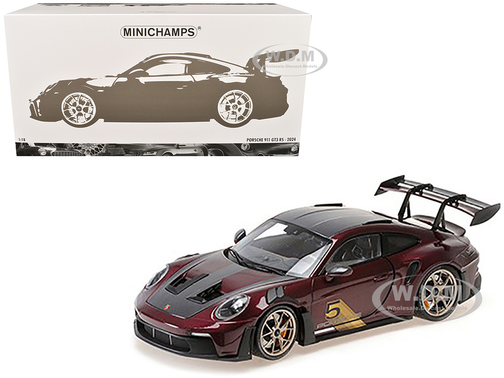 2024 Porsche 911 GT3 RS 5 Purple with Carbon Top and Hood Stripes Limited Edition to 400 pieces Worldwide 1/18 Diecast Model Car by Minichamps