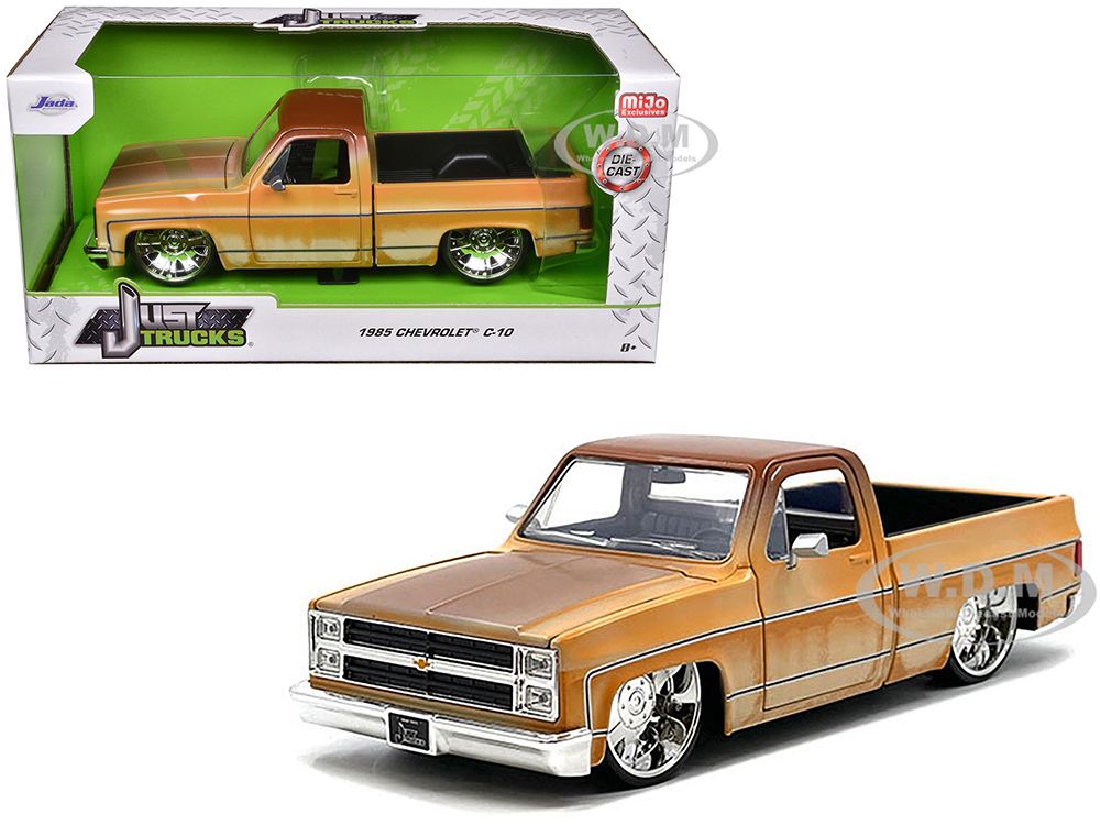 1985 Chevrolet C-10 Pickup Truck Yellow with Brown Top (Rusted) and JD3 Wheels Just Trucks Series 1/24 Diecast Model Car by Jada