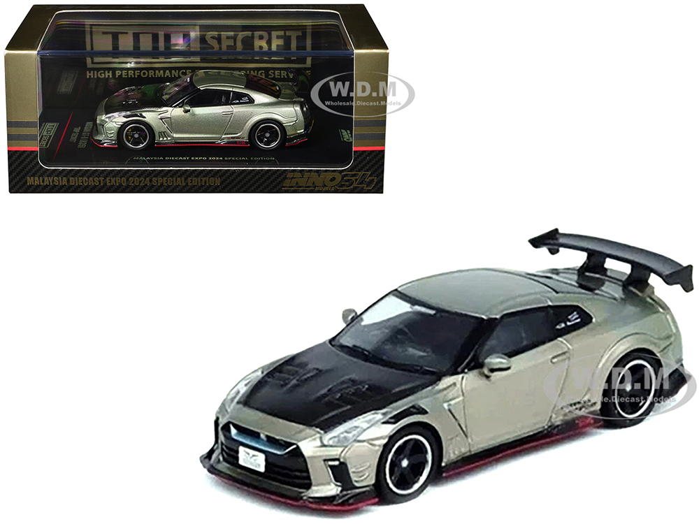 Nissan GT-R (R35) Top Secret RHD (Right Hand Drive) Light Green Metallic with Carbon Hood Tokyo Auto Salon 2024 - Malaysia Diecast Expo 2024 1/64 Diecast Model Car by Inno Models