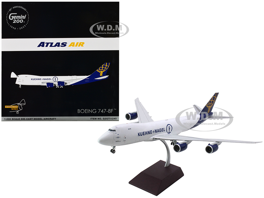 Boeing 747-8F Commercial Aircraft Atlas Air - Kuene+Nagel (N862GT) White with Blue Tail Gemini 200 - Interactive Series 1/200 Diecast Model Airplane by GeminiJets