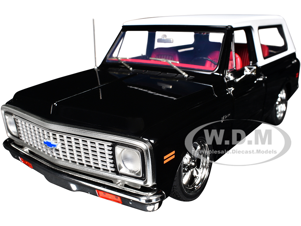 1972 Chevrolet Blazer Custom Black with White Top and Red Interior Limited Edition to 698 pieces Worldwide 1/18 Diecast Model Car by ACME