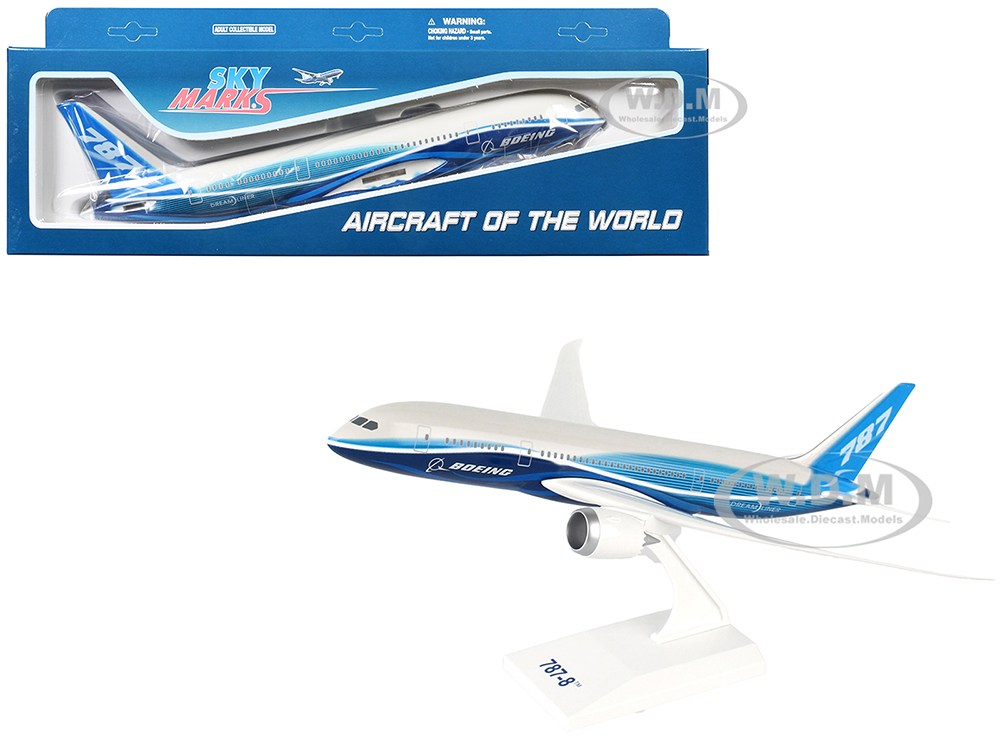 Boeing 787-8 Dreamliner Commercial Aircraft Boeing House Colors White and Blue (Snap-Fit) 1/200 Plastic Model by Skymarks